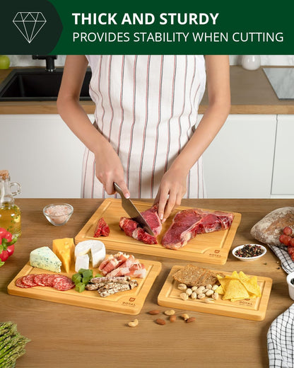 ROYAL CRAFT WOOD Wooden Cutting Boards for Kitchen Meal Prep & Serving - Bamboo Wood Serving Board Set with Deep Juice Groove Side Handles - Charcuterie & Chopping Butcher Block for Meat
