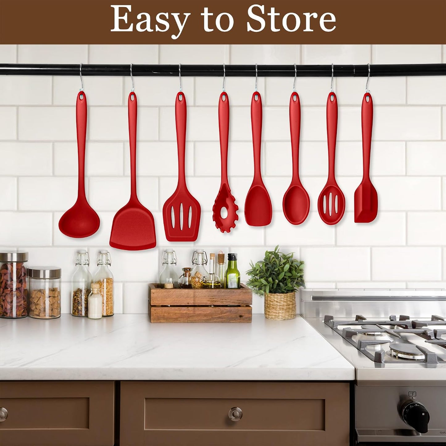 LIANYU Non-Toxic Silicone Kitchen Utensils Set, 8 Piece Non-Scratch Cooking Spoons & Spatulas, Stainless Steel Core, Heat Resistant & Dishwasher Safe, Khaki