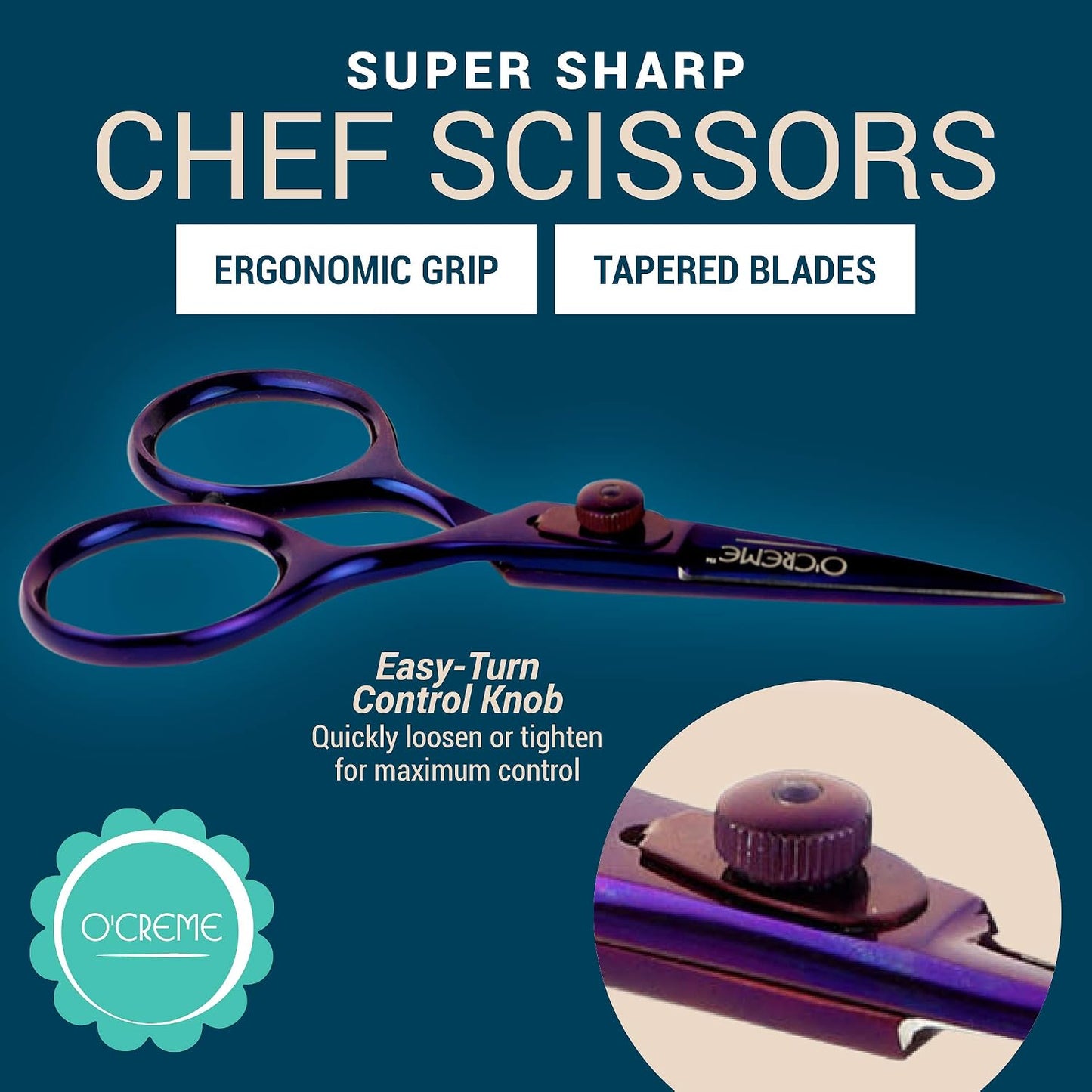 O'Creme Set of Culinary Tweezer Tongs Offset, Straight and Curved, Plus Super Sharp Chef Scissors, Total 6 Pieces (Rose Gold)
