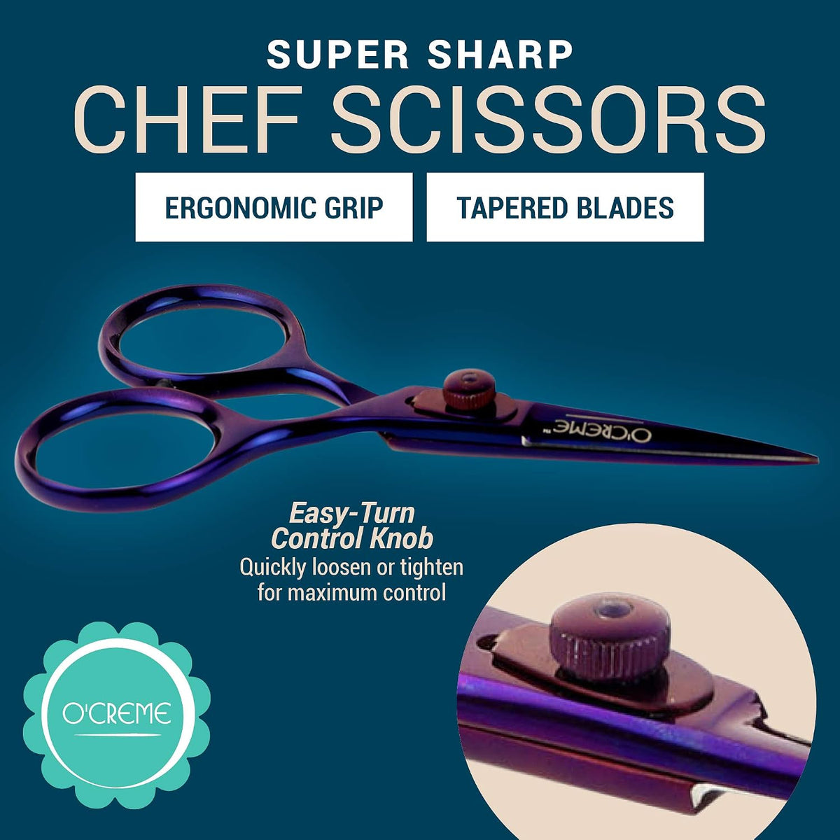 O'Creme Set of Culinary Tweezer Tongs Offset, Straight and Curved, Plus Super Sharp Chef Scissors, Total 6 Pieces (Rose Gold)