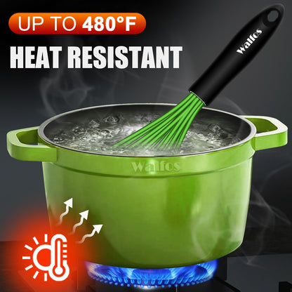 Walfos Silicone Whisk,Stainless Steel Wire Whisk -Heat Resistant 480°F Kitchen Whisks for Non-stick Cookware,Balloon Egg Beater Perfect for Blending,Whisking,Beating,Frothing & Stirring,Black