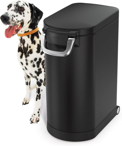 simplehuman 25 Liter, 27 lb / 12.2 kg Medium Pet Food Storage Container for Dog Food, Cat Food, and Bird Feed, Alloy Steel, Matte Black