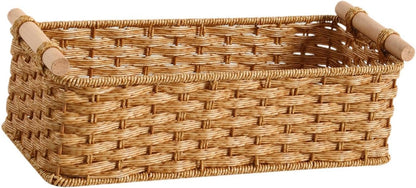 Handwoven Storage Basket Decorative Basket Rectangular with Handles Organizer for Living Room Toilet Pantry Bookcase Cabinet, Style B