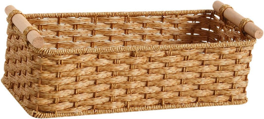 Handwoven Storage Basket Decorative Basket Rectangular with Handles Organizer for Living Room Toilet Pantry Bookcase Cabinet, Style B