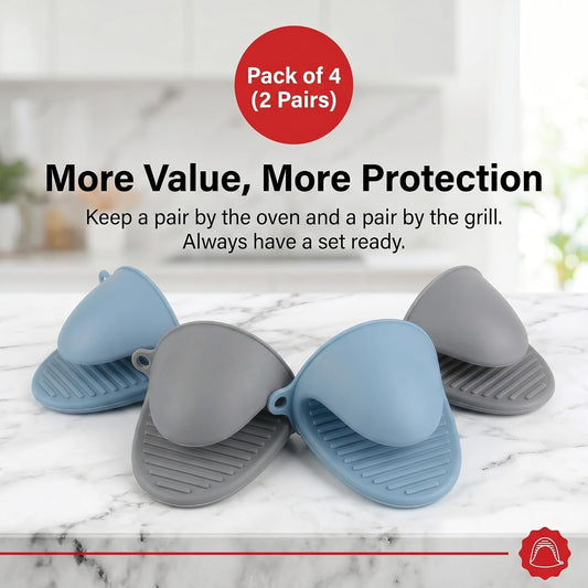 Silicone Kitchen Oven Mitts Set, Finger Protector Cooking Pinch Grips Pot Holder Toaster Hot Plate Gripper Oven Accessories,BBQ Baking Mittens Heat Resistant Gloves,2 Pairs（Nordic Blue Gray）