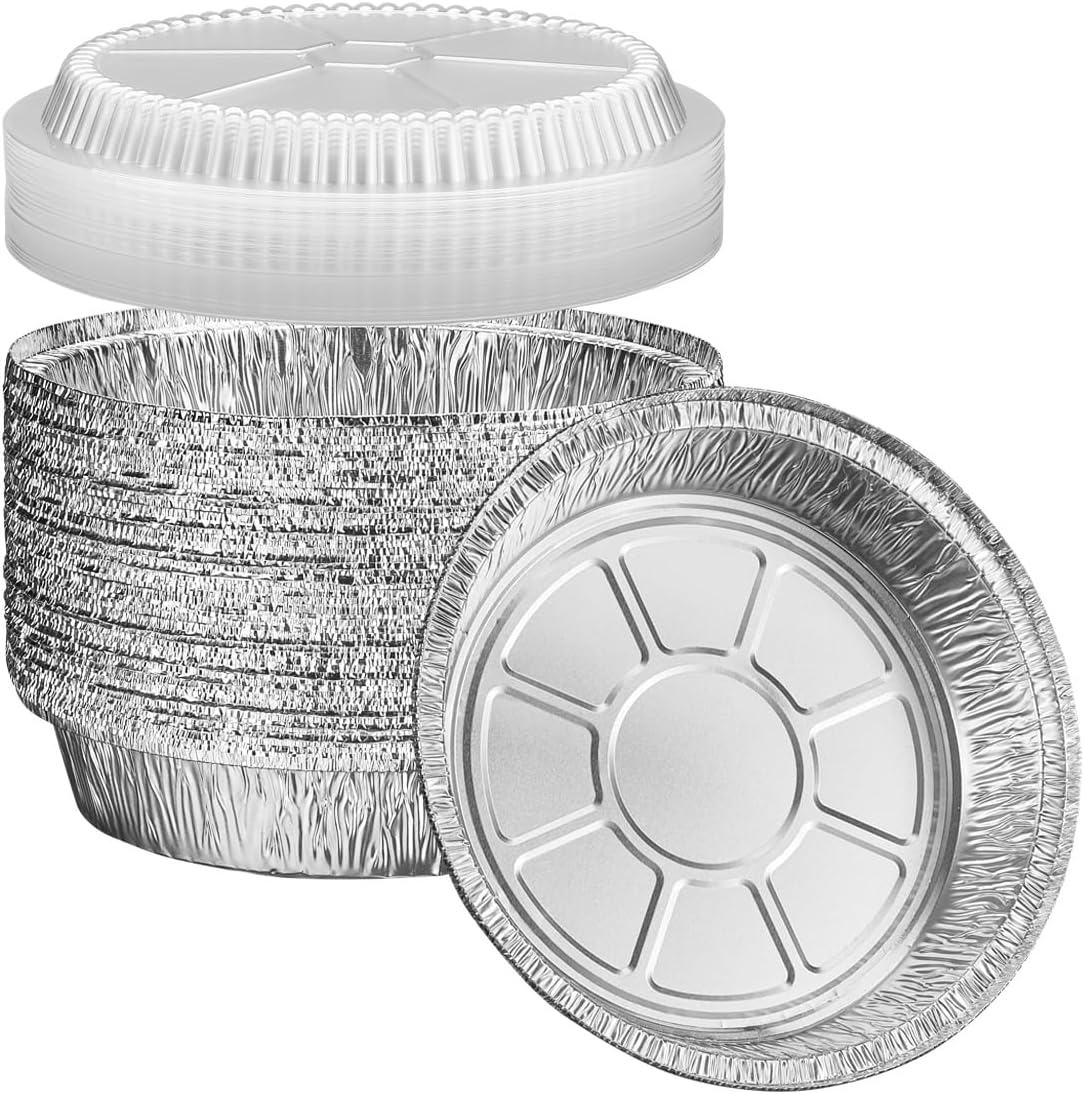 GUSTO [1 lb - 50 Count Disposable Aluminum Foil Pans with Clear Dome Lids, 5x4 Takeout Pans – Great for Baking, Cooking, Storage, and Freezing (Formerly Comfy Package)