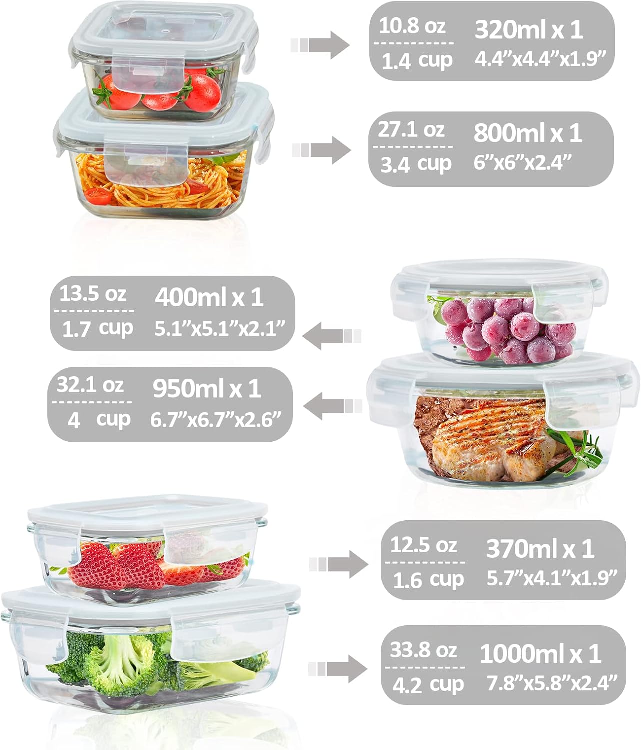 Glass Food Storage Containers with Lids Airtight 6 Pack, Glass Storage Containers with Lids for Food, Not Easy Broken & Leak Proof, Oven/Dishwasher Safe, Blue