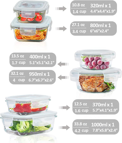 Glass Food Storage Containers with Lids Airtight 6 Pack, Glass Storage Containers with Lids for Food, Not Easy Broken & Leak Proof, Oven/Dishwasher Safe, Blue