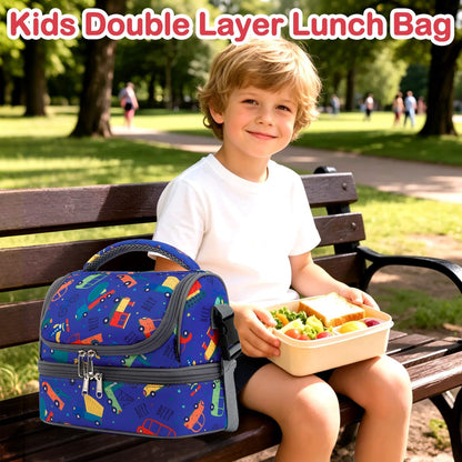 FlowFly Kids Double Decker Cooler Insulated Lunch Bag Large Tote for Boys, Girls, Men, Women, With Adjustable Strap, Unicorn