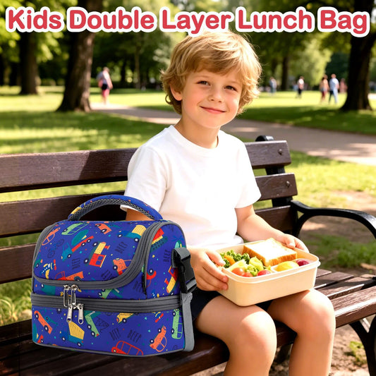 FlowFly Kids Double Decker Cooler Insulated Lunch Bag Large Tote for Boys, Girls, Men, Women, With Adjustable Strap, Unicorn