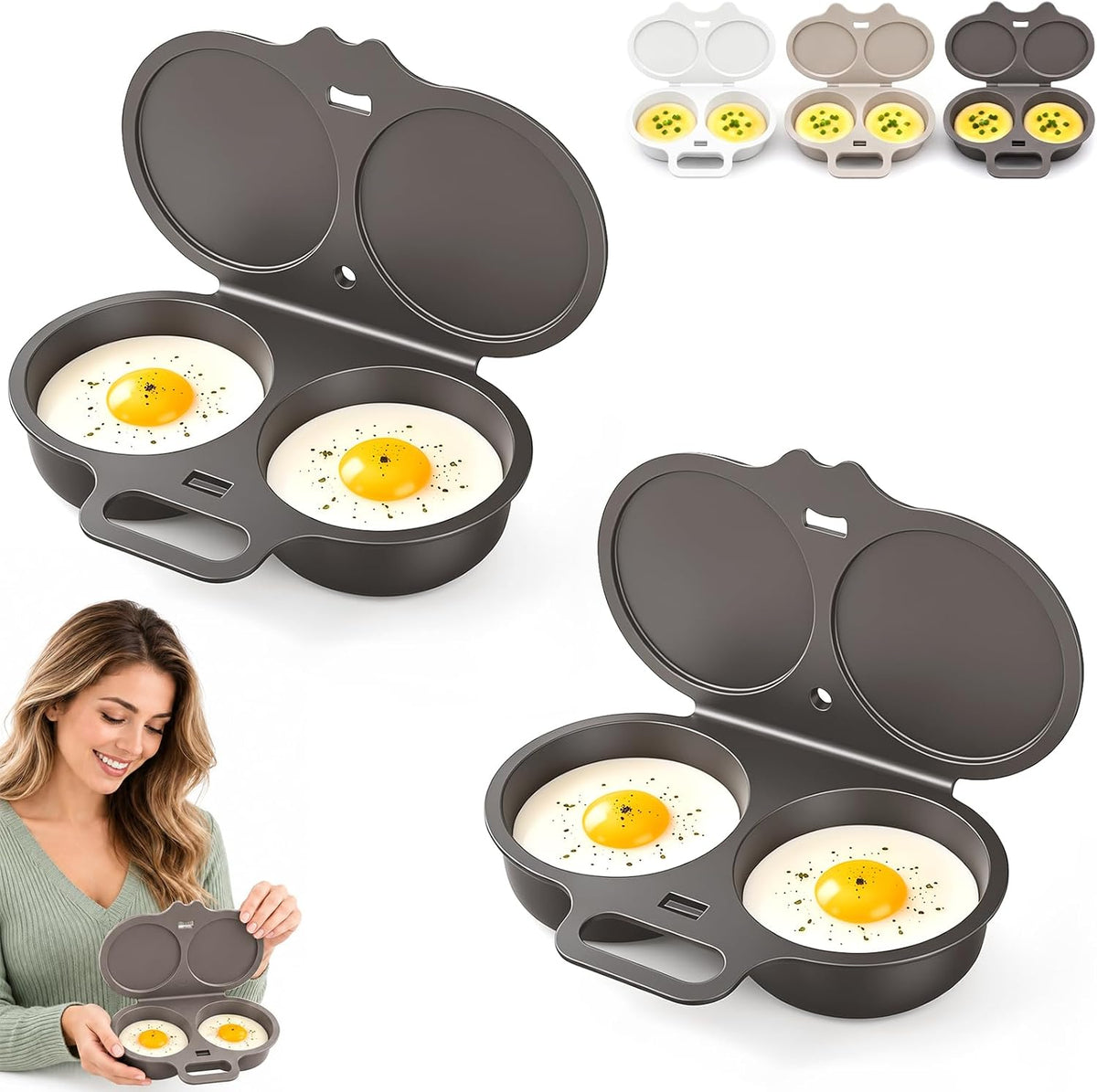 2026 Upgraded Dual Cavity Microwave Egg Poacher With Lid & Handle,Quick-Heat Microwave Egg Poacher For 2 Eggs,Quick Oil-Free Cooking, Food-Grade Pp & Versatile Kitchen Essential