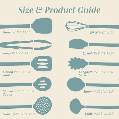 COOK WITH COLOR Silicone Cooking Utensils, Kitchen Utensil Set, Easy to Clean Silicone Kitchen Utensils, Cooking Utensils for Nonstick Cookware, Kitchen Gadgets Set, 38 Piece, Mint