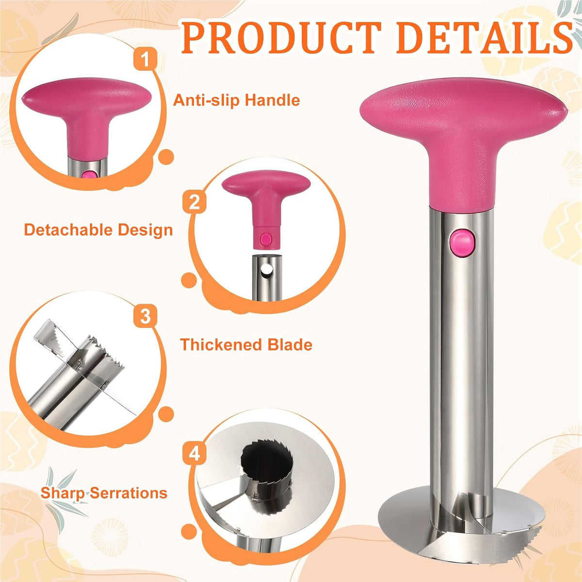 uxcell Pineapple Corer and Slicer Set 9.4x4.1" Stainless Steel Light Purple