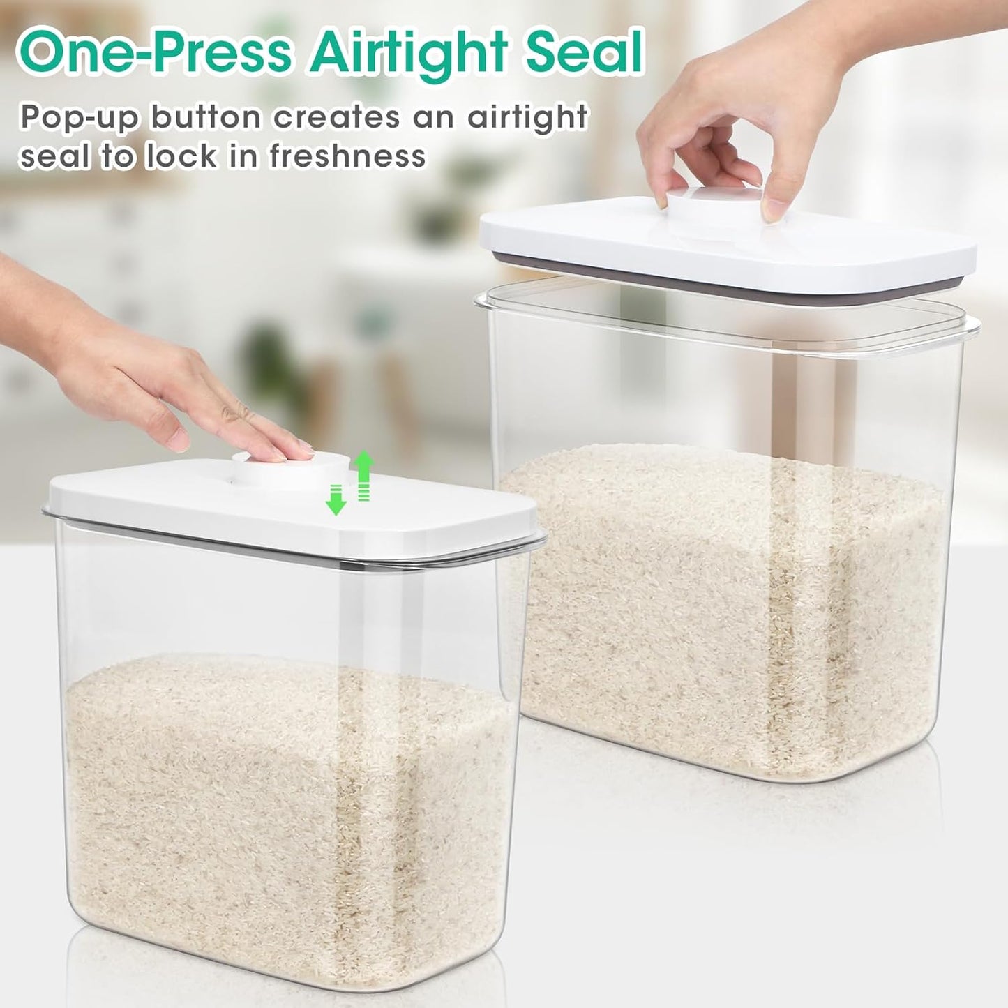 TBMax Large Airtight Food Container 6 Qt with Pop Up Lid & Measuring Cup for Rice, Flour, Cereal, Sugar, or Pet Food Storage, Rectangular Tall Food Storage Bin for Kitchen Pantry Organization