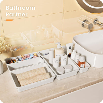 A-LuGei 【Military Grade】 Drawer Organizer,【𝟱𝗦𝗶𝘇𝗲】 Makeup organizer,【Holds 177 Items】 Bathroom Organizers and Storage,Organization and Storage,Desk Drawer Organizer for Vanity【Clear】