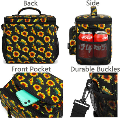 FlowFly Insulated Reusable Lunch Bag Adult Large Lunch Box for Women and Men with Adjustable Shoulder Strap,Front Zipper Pocket and Dual Large Mesh Side Pockets,Cherry - Colors B