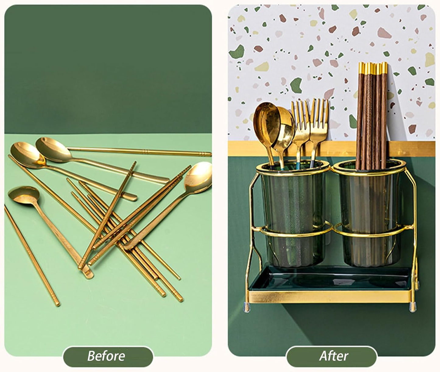 Dxcaicc 2-Piece Tableware Caddy with Metal Rack, Flatware Caddy and Cutlery Storage Organizer for Kitchen and Table