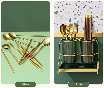 Dxcaicc 2-Piece Tableware Caddy with Metal Rack, Flatware Caddy and Cutlery Storage Organizer for Kitchen and Table