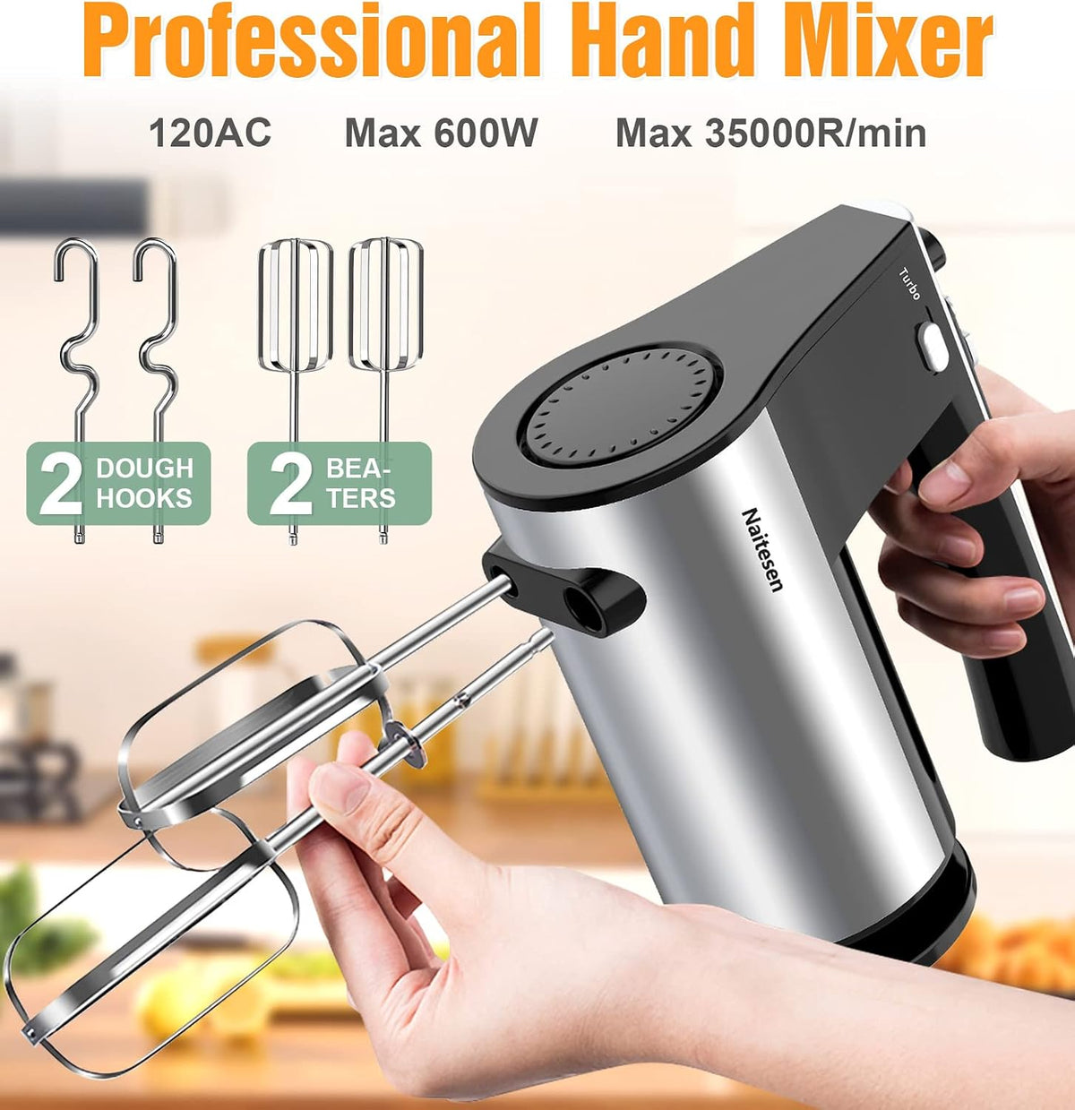 600W Powerful Hand Mixer Electric 10 Speed Powerful with Turbo