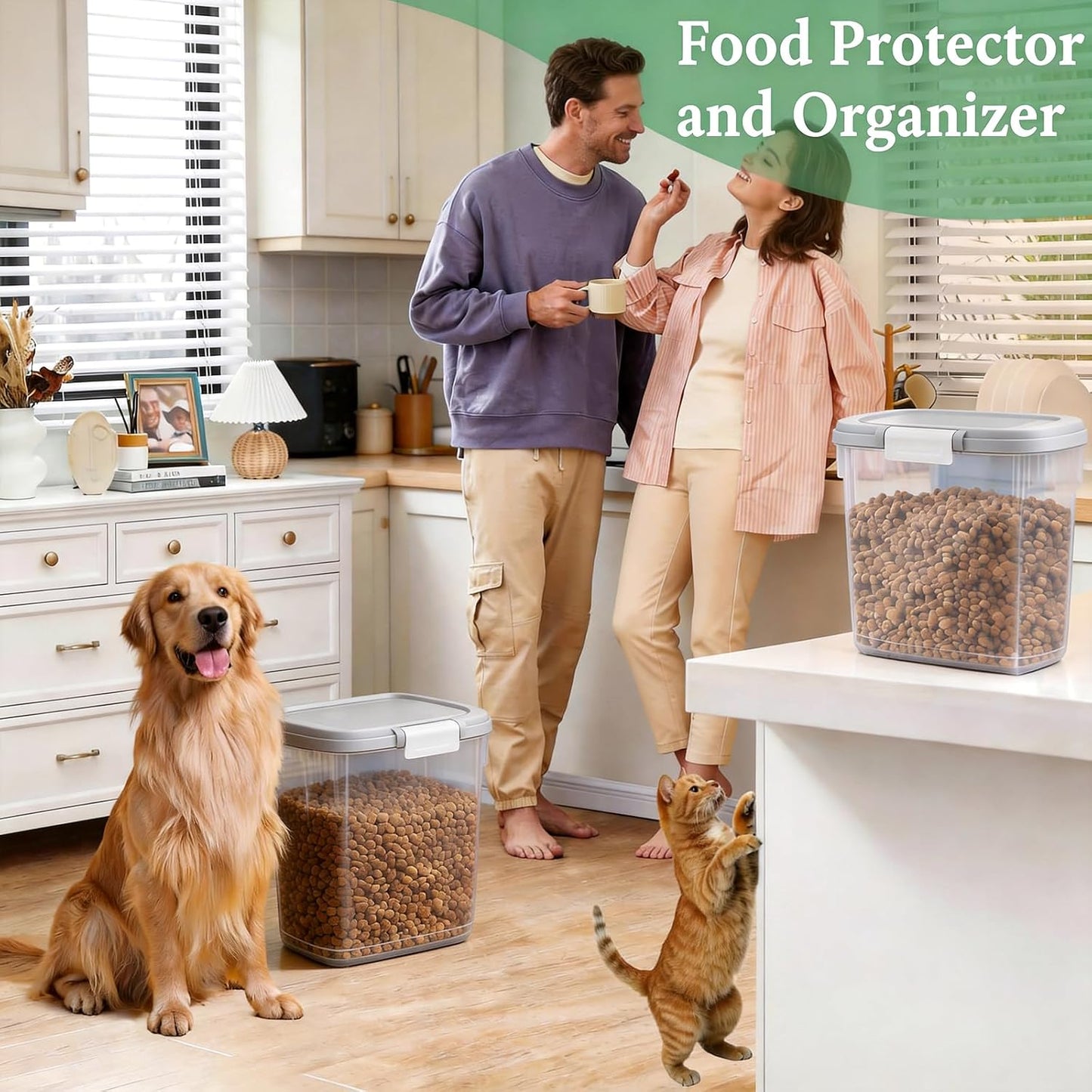 10-15 Lbs Dog Food Storage Container Airtight - Slim Pet Cat Food Container with Lid, Scoop and Cup - Clear Plastic Dry Food Storage Bin for Dogs, Cats, Bird Seeds, Kibble, Pellets, Rice, Flour