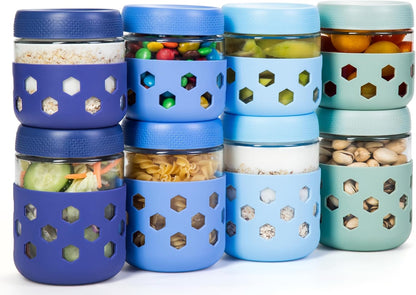 Gemice 6-Pack 10oz Glass Mason Jars with Silicone Sleeves, Airtight BPA-Free Overnight Oats Containers with Lids, Dishwasher Safe Leak-Proof Meal Prep Jars for Chia Pudding, Yogurt, Snacks