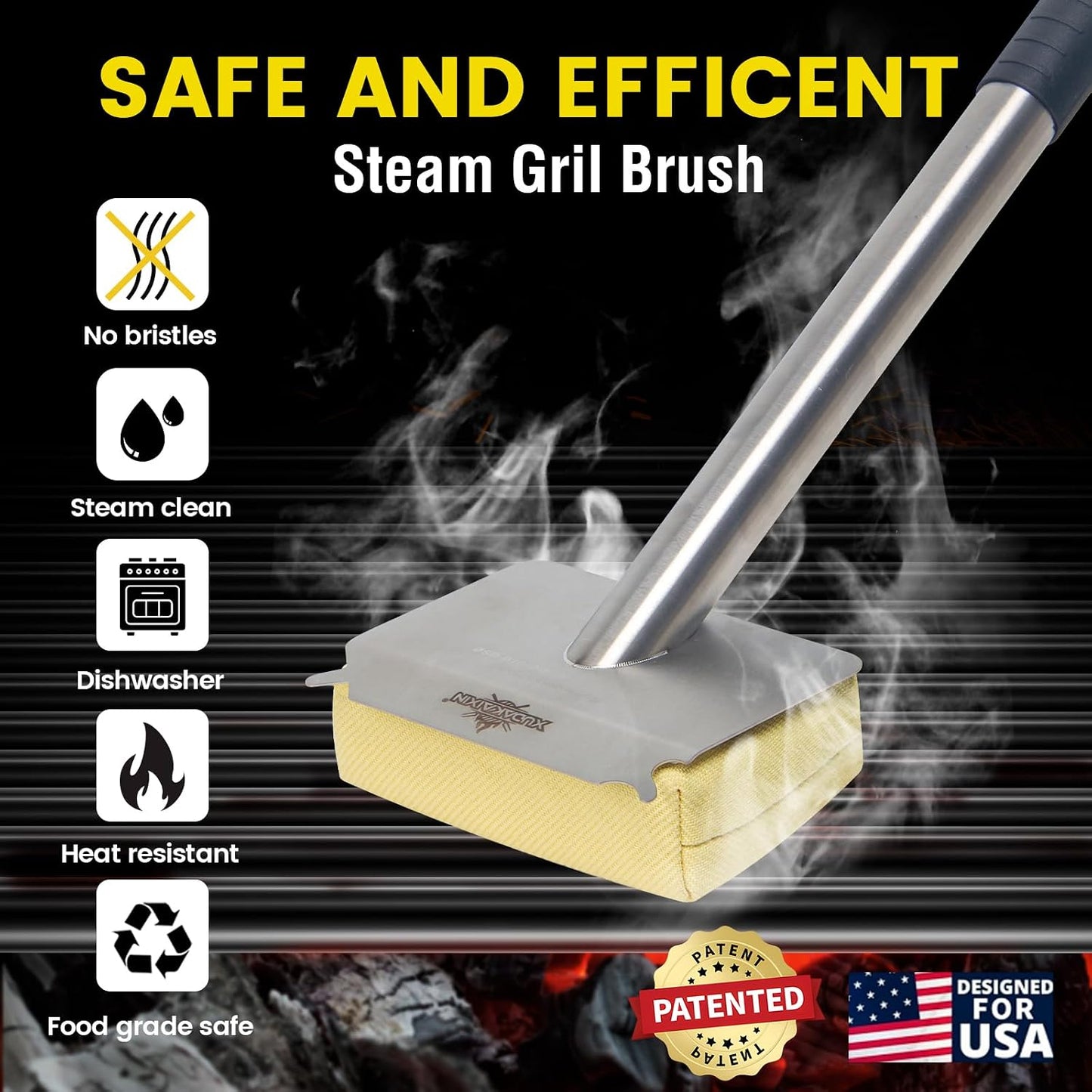 XUDAKAIXIN Bristle-Free Steam Grill Brush,No Bristle Shedding— Ultra Safe & Efficient BBQ Grill Cleaner for Outdoor Grill, for Men, Dad, or Any Grill Lover﻿