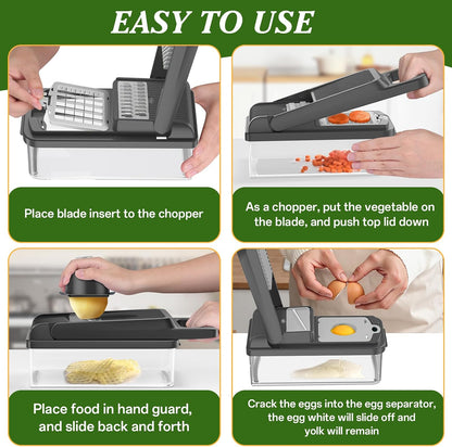 HomeHacks Veggie Chopper Vegetable Cutter, 12 in 1 Kitchen Gadget, Green