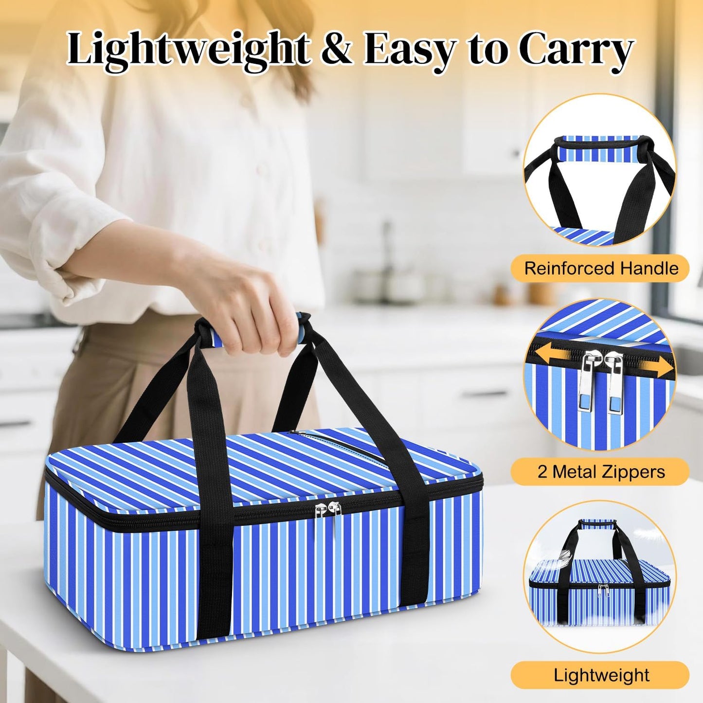 Coobiiya Insulated Casserole Carrier,Lasagna Lugger Tote Keeps Food Hot or Cold,Thermal Lunch Bag Warmer & Cooler Carrier Bag,Portable Tote Bag Fits 9" x 13" Baking Dish for Picnic and Cookout