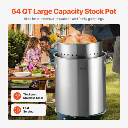 VEVOR Stainless Steel Stockpot, 42 Quart Large Cooking Pots, Cookware Sauce Pot with Strainer, Lid, and Handle, Heavy Duty Commercial Grade Stock Pot, Sanding Treatment, for Large Groups Events Silver