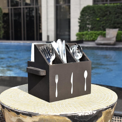 Ikee Design Wooden Utensil Caddy with Handles, Silverware Caddy, Silverware Holder for Countertop,Party,Camping and Kitchen, Silverware Organizer, Picnic Cutlery Holders, White Color