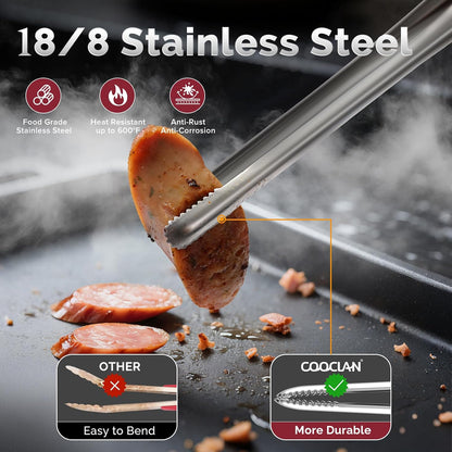 Precision Serrated Non-Slip Tips Cooking Tongs 2 Set (11.5" & 13.5"), 18/8 Stainless Steel Metal Tong, Light but Durable, Easily Control Kitchen Tweezer Tongs for Frying, Plating, BBQ