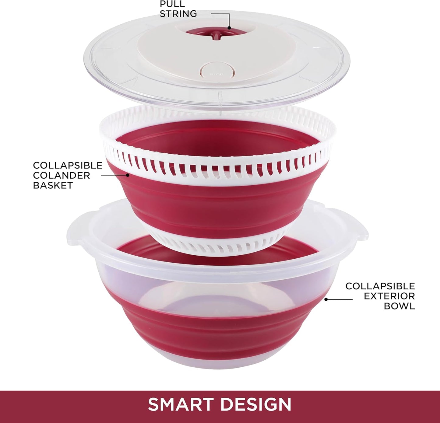 COOK WITH COLOR Collapsible Salad Spinner - 4 QT Space Saving Lettuce Dryer with Folding Collapsible Colander Great for Washing and Drying Fruit and Vegetables (Grey)