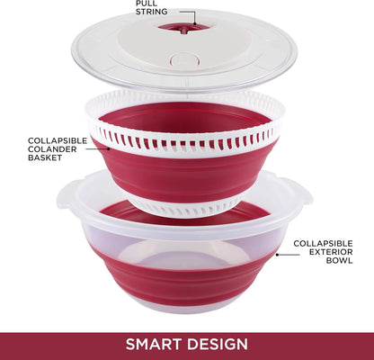 COOK WITH COLOR Collapsible Salad Spinner - 4 QT Space Saving Lettuce Dryer with Folding Collapsible Colander Great for Washing and Drying Fruit and Vegetables (Grey)