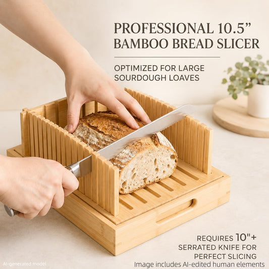 10.5" Bread Slicer for Sourdough - Bamboo Homemade Bread Cutter Guide with Crumb Tray