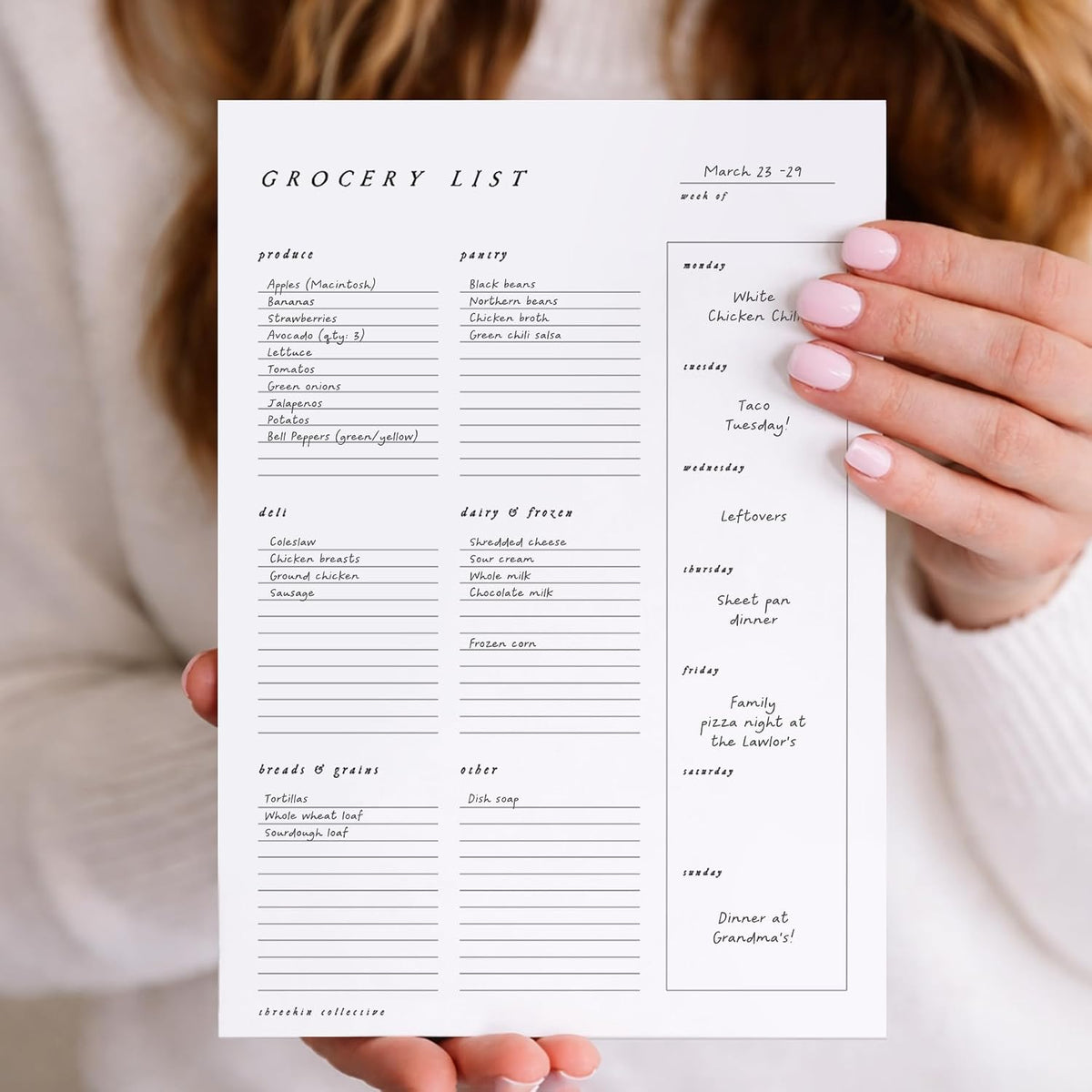 ThreeKin Collective Grocery List & Meal Planner Notepad, 6.5 x 9 Inch, 52 Tear-Off Sheets, Magnetic Back, Weekly Meal Planning & Organized Shopping List Pad
