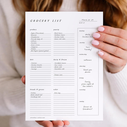 ThreeKin Collective Grocery List & Meal Planner Notepad, 6.5 x 9 Inch, 52 Tear-Off Sheets, Magnetic Back, Weekly Meal Planning & Organized Shopping List Pad