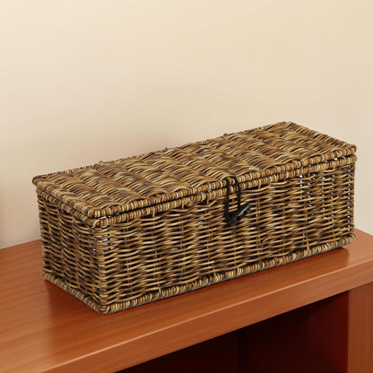 Water Hyacinth Storage Basket with Lid, Rectangular Tank Woven Wicker Baskets with Sections, Decorative Box for Snack Toys Bathroom (Water Hyacinth)