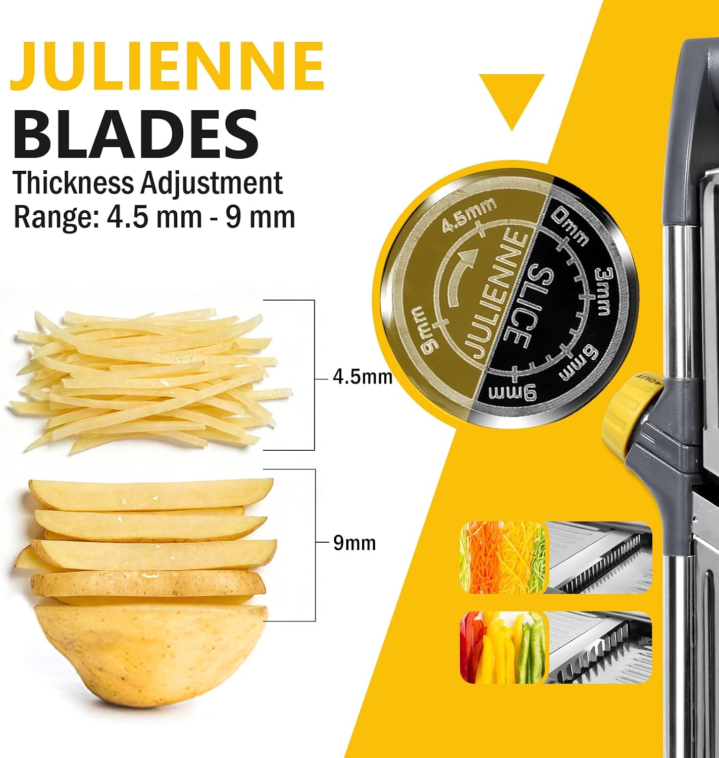 Masthome Adjustable Mandoline Slicer, Thin to 9mm Slice, 4.5mm & 9mm Julienne - Vegetable Cutter for Potato Carrot Onion - Stainless Steel - with Glove & Brush (Red)