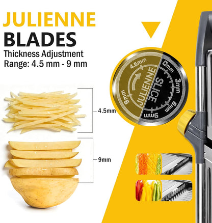 Masthome Adjustable Mandoline Slicer, Thin to 9mm Slice, 4.5mm & 9mm Julienne - Vegetable Cutter for Potato Carrot Onion - Stainless Steel - with Glove & Brush (Red)