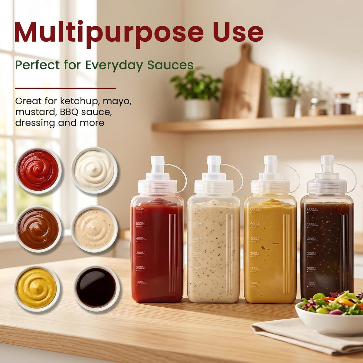 OAMCEG 20oz Condiment Squeeze Bottles, Plastic Sauce Bottles(0.6L)