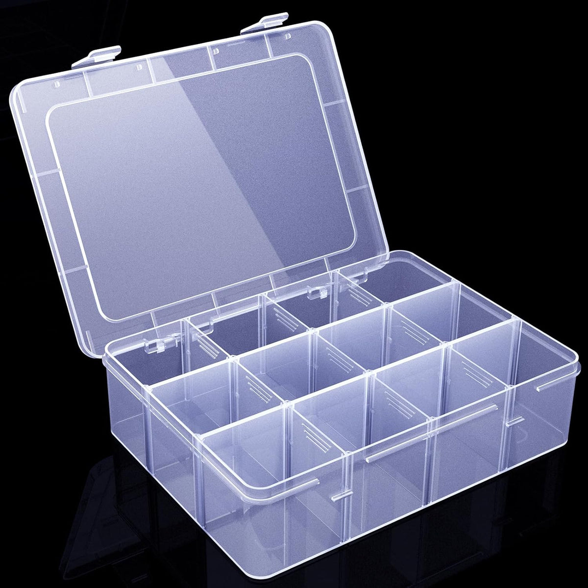 Plastic Organizer Box,12 Grids Clear Bead Organizer Compartment Box with Removable Dividers for Parts,Bead Storage Earring Container Tool Hair Accessories,10.23L x 5.31W x 1.7H inch