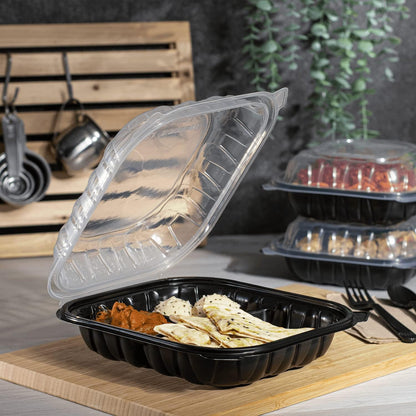 Karat Premium PP Hinged Container [150 ct], Take Out Food Containers - Case (9"x9", 3 compartments)