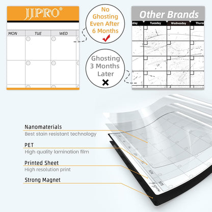 JJPRO Magnetic Monthly Calendar Whiteboard Set for Refrigerator-Monthly Planning Board, Weekly Menu Planner and to Do List for Fridge with 6 Markers-14.5" x11