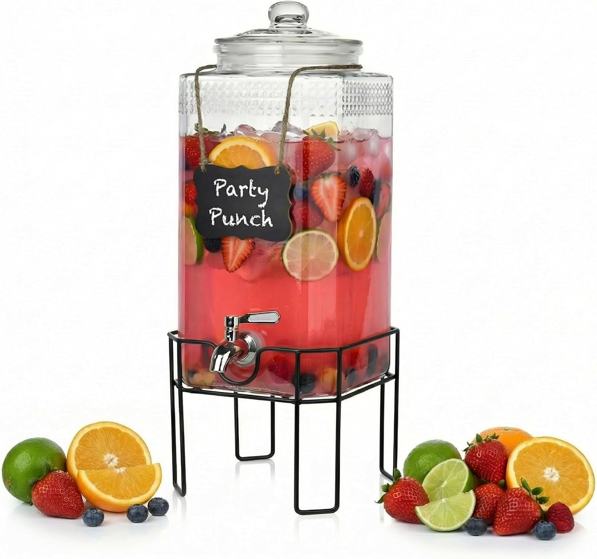 Drink Dispenser, Drink Dispensers for Parties, 1 Gallon Glass Beverage Dispenser with Stand and Glass Lid, 100% Leakproof Spigot, Ideal for Lemonade, Juice, Iced Tea, Laundry Detergent