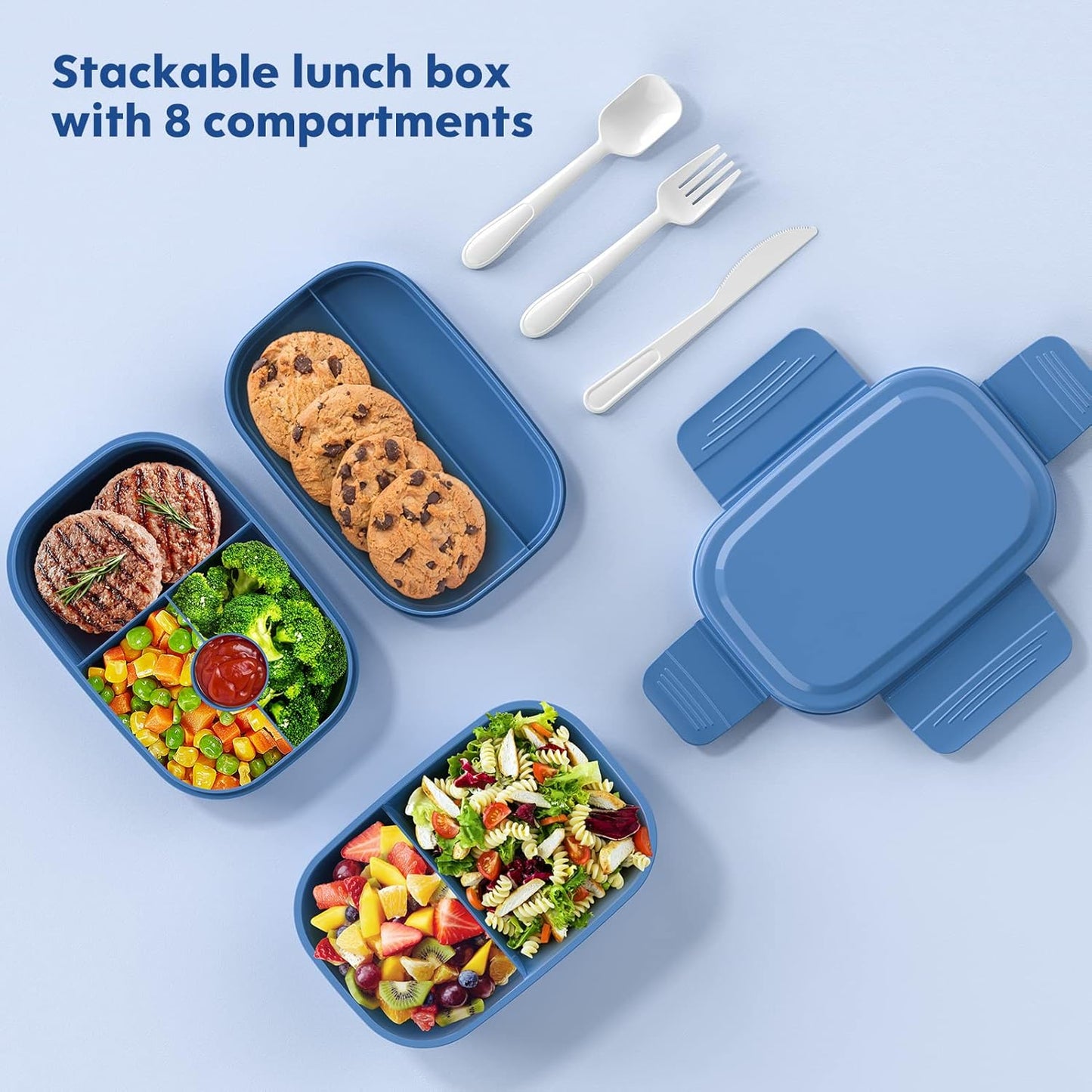 Modern Adult Lunch Box, Stackable Lunch Containers, Minimalist Design Bento Box with Utensil Set - Leak-Proof for Dining Out, Work, School, Picnic