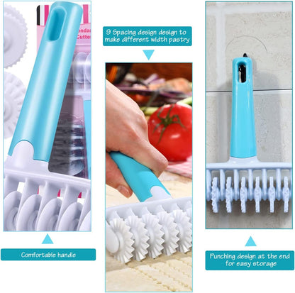 Pastry Dough Lattice Cutter Wheel Roller Fondant Ribbon Cutter with 4 Different Gears Embosser Set Household Time-Saver Baking Pastry Tools for Dough Cookie Pie Pizza Bread Pastry