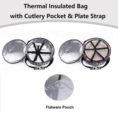 Round Insulated Pie Carrier – Thermal Portable Lunch Transport Cheesecake Cake Dish Container Bag Keep Food Hot/Cold/Fresh for Potlucks Parties Gathering/Cookouts/Church Dinner/Outdoor Events-Red