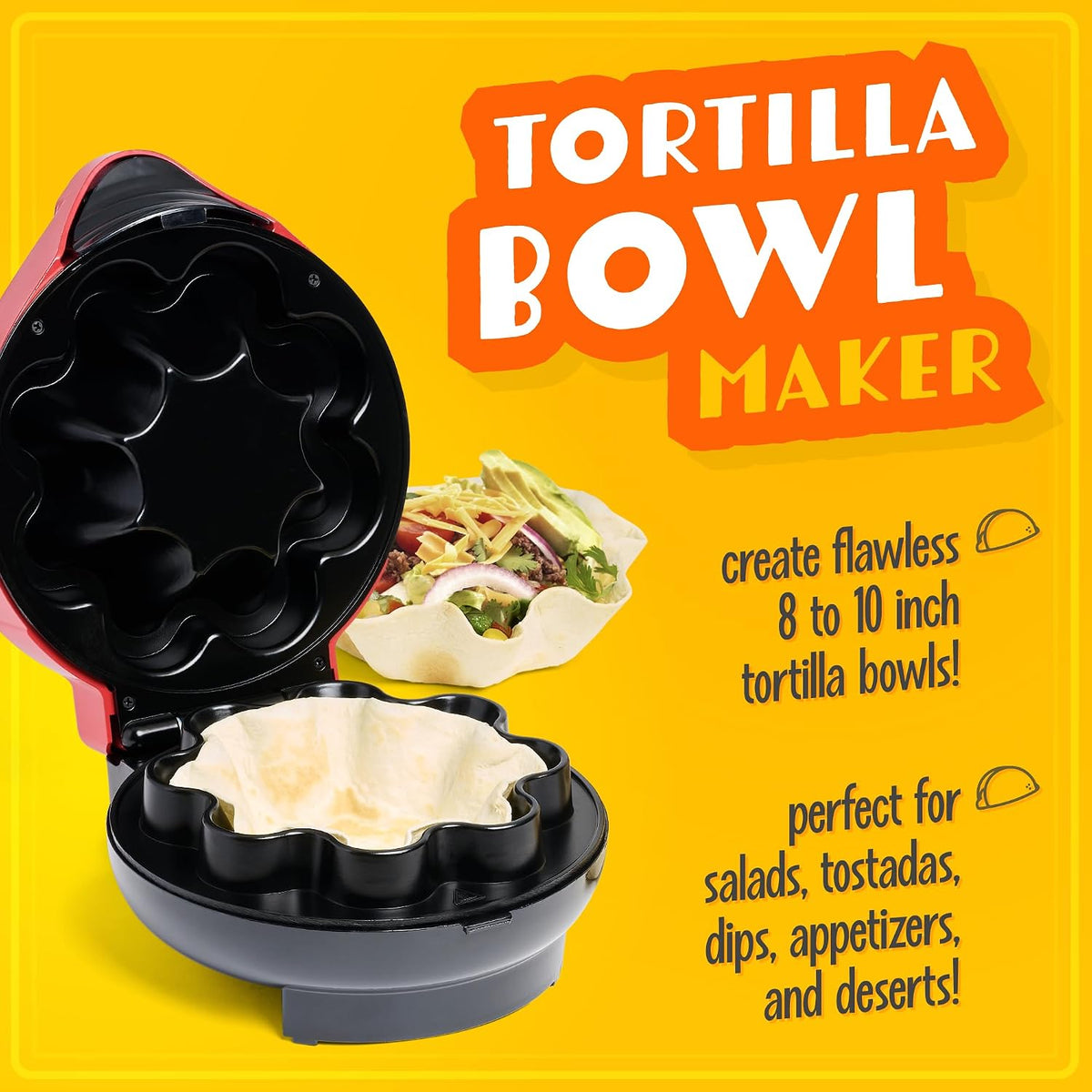 Taco Tuesday Deluxe 8-Inch 6-Wedge Electric Quesadilla Maker with Extra Stuffing Latch, Red