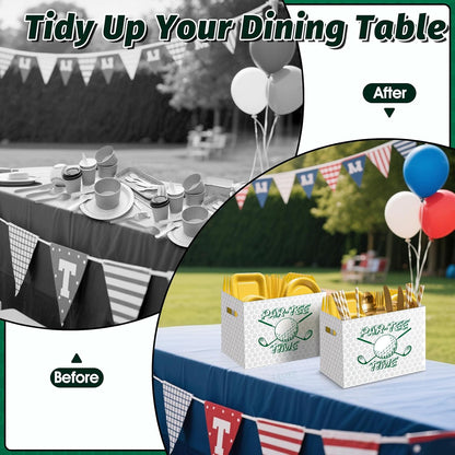 2PCS Red Gingham Utensil Holder Paper Utensil Caddy for Gingham Party Supplies Disposable Cutlery Holder with Handles Party Favors Cutlery Caddy for Red and White Checkered Birthday Decorations