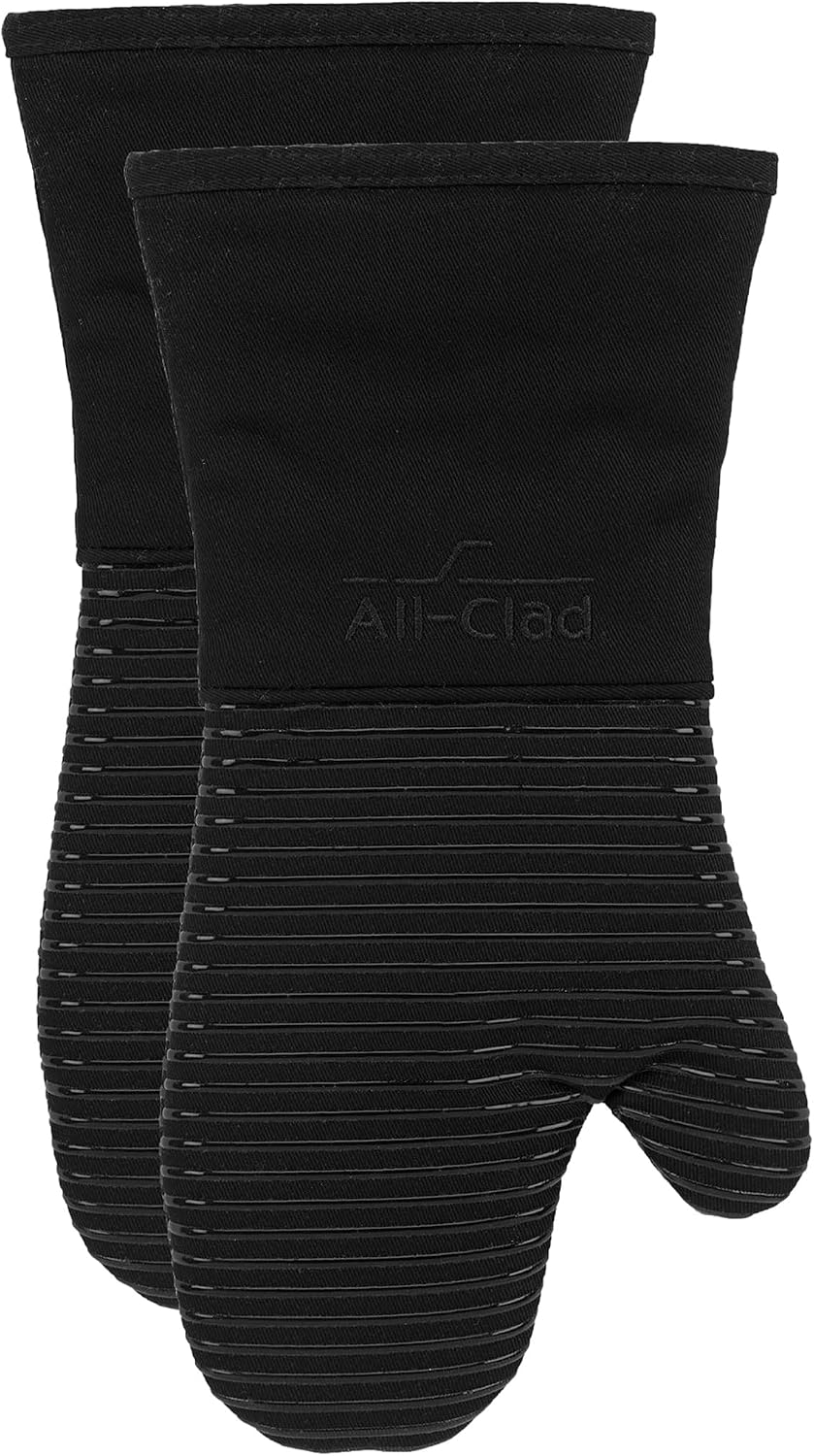 All-Clad Silicone Oven Mitts: Heat Resistant up to 500 Degrees - 100% Cotton & Silicone, 14"x7" Oven Mitt for Kitchen and Barbeque, Pewter